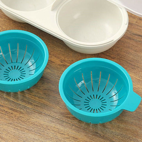 1/2xDraining Egg Boiler Set Edible Silicone Double Microwave Egg PoacherCookware