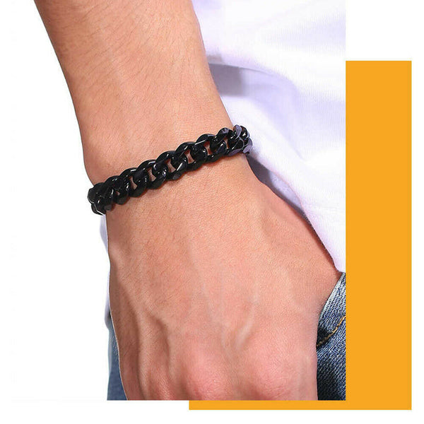 Men's Chain Bracelet Stainless Steel Curb Cuban Link Chain Bangle 7mm 11mm