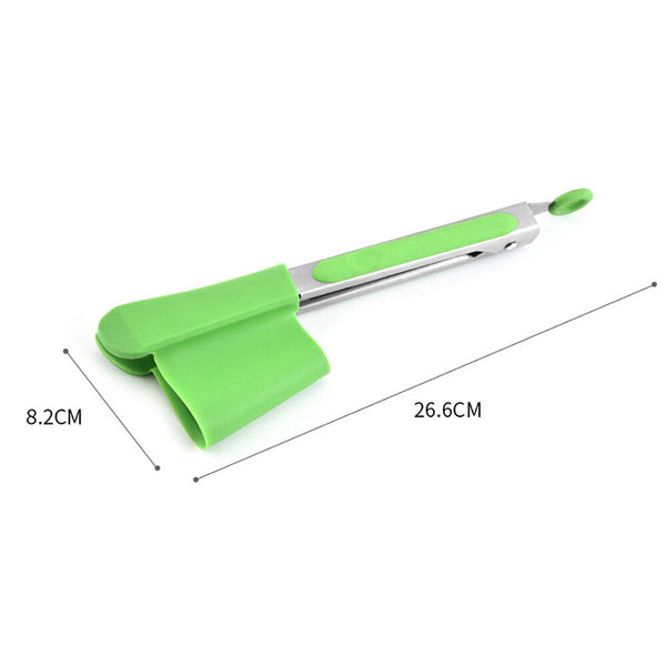 Silicone Cooking Tongs Heat Spatula Stainless Steel Resistant Frame Gadget BBQ