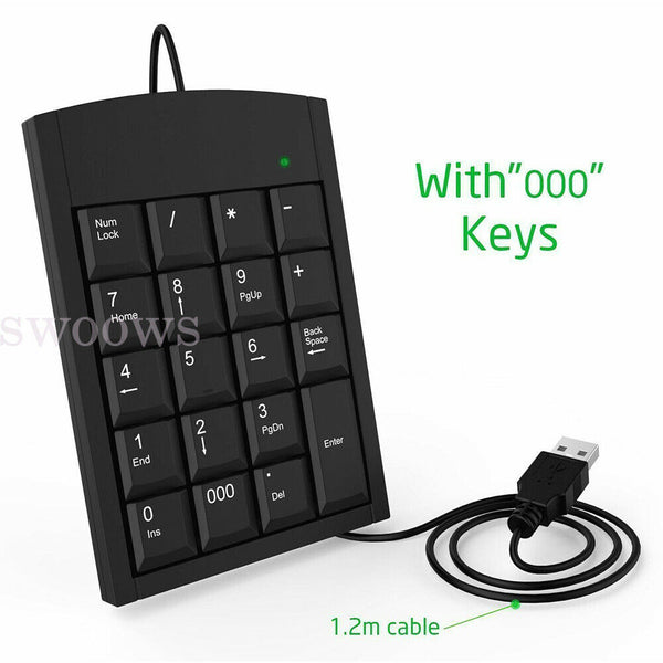 Numeric Keypad USB Wired Keyboard Number Pad for Laptop Desktop PC 19 key New