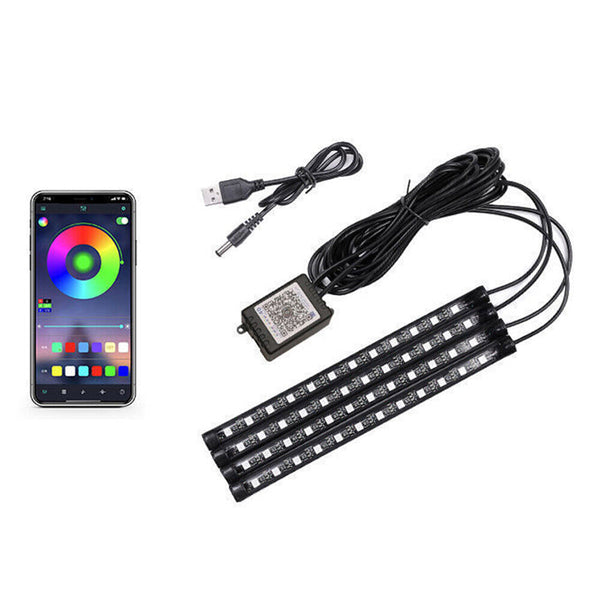 4X 12LED Car Interior Footwell RGB Bluetooth Phone LED Light Strip USB APP AU