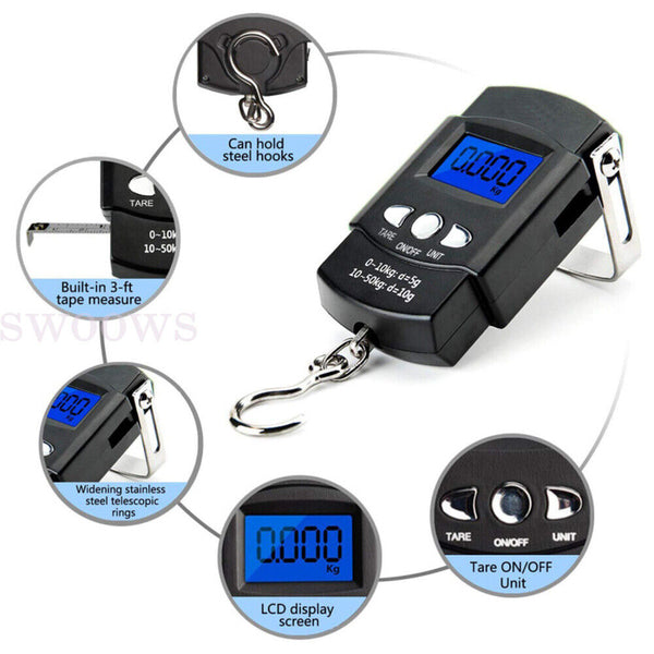 50KG LCD Digital Travel Fishing Luggage Hanging Electronic Hook Weighing Scale