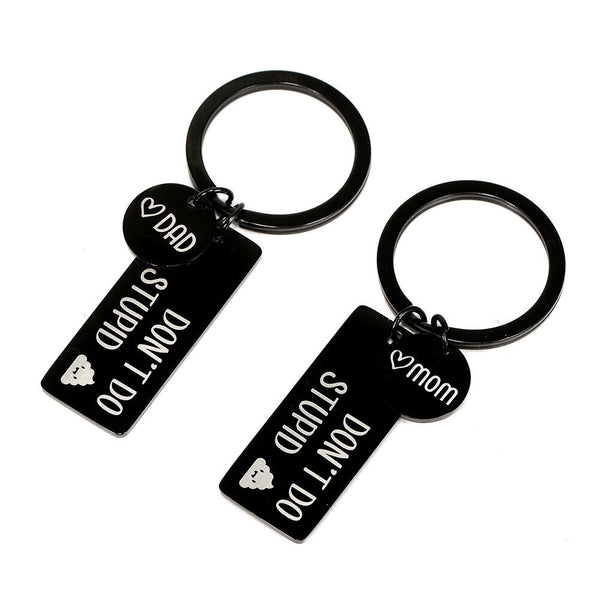 Stainless steel round card long key chain black key gift son daughter decoration