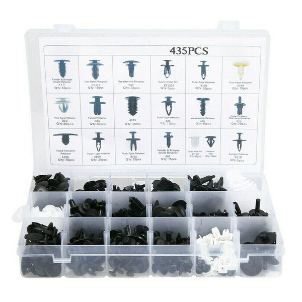 435pcs Car Bumper Door Push Pin Fastener Rivet Trim Panel Clips+5 Removal Tools