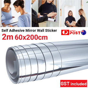 2m Large Mirror Wall Sticker Roll Self Adhesive Bathroom Room DIY Decor Stick On