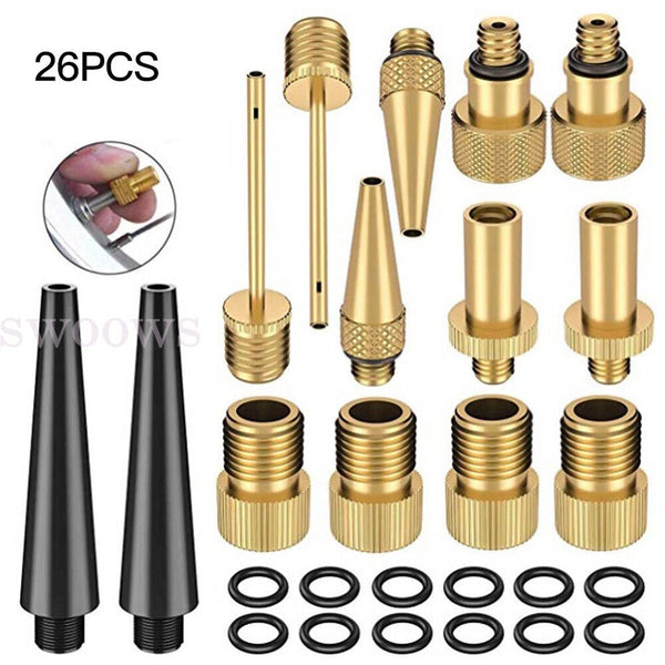 26pc Bike Ball Inflator Nozzle Adapter Air Pump Valve Needle Presta Schrader Kit