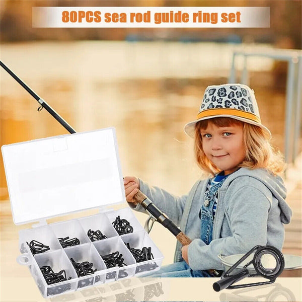 40CS Ceramic Fishing Rod Guide Tips Top Eye Rings Line Repair Kit 7 Sizes Set