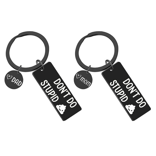 Stainless steel round card long key chain black key gift son daughter decoration