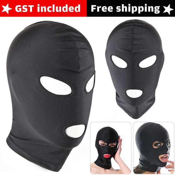 2x Black Face Mask Blindfold Head Mask Open Eye Mouth Adult Cosplay Gimp Mask