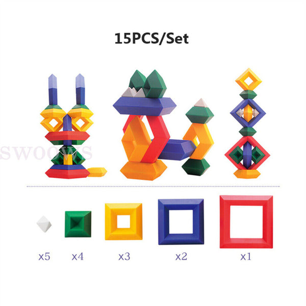 15pcs Pyramid Stacking Nesting Building Blocks Sensory Blocks for Preschool Kids