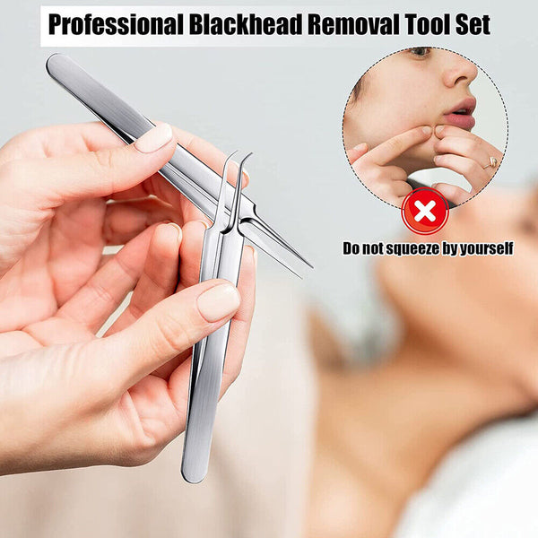 3 Pcs Curved Blackhead Acne Clip Needle Tweezers Pimple Popper Extractor Remover