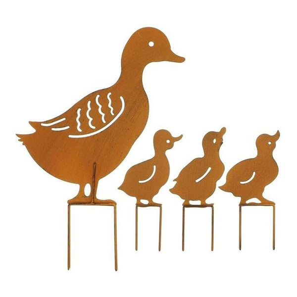 4X Metal Garden Family Duck Shape Stake Animal Retro Outdoor Sculpture Ornament