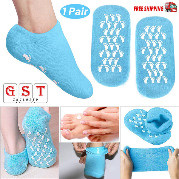 1 Pair Moisturising Spa Gel Socks Cracked Foot Dry Hard Skin Care Protector Blue