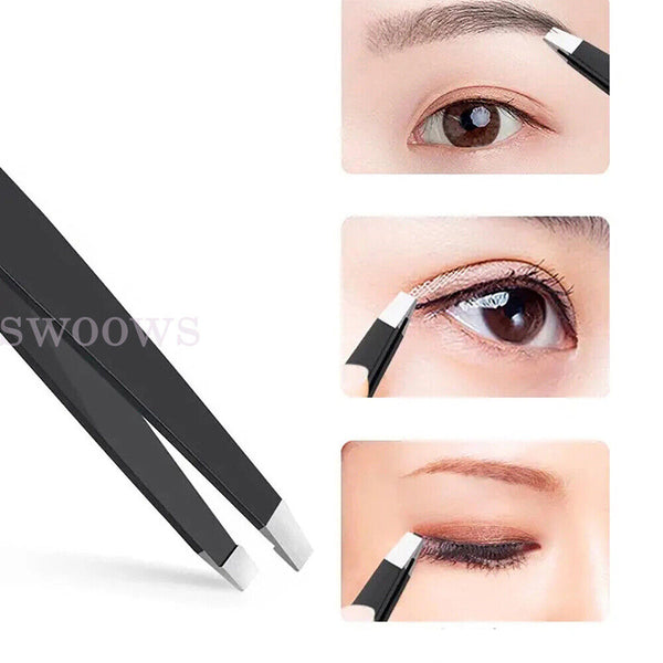 Professional Eyebrow Tweezers Set Plucker Puller Slanted Pointed Tip Manicure