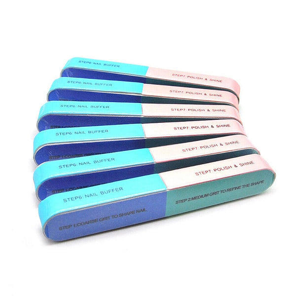 1-10x 7 Way Nail Sanding Block Straight Buffer File Art Sand Surface Manicure