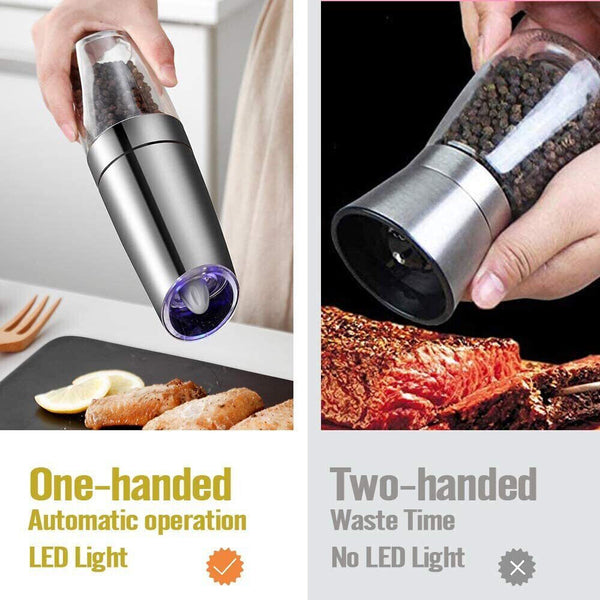 Salt Pepper Mill Grinder Automatic Battery-Operated LED Shakers Gravity Electric