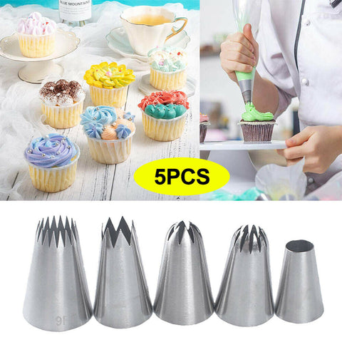 5x Large Cream Icing Piping Nozzles Set Kit Pastry Tips DIY Cake Decorating Tool