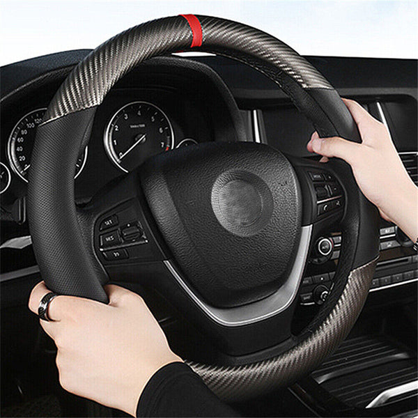 38cm Car Steering Wheel Cover Leather Breathable Anti slip Auto Protection Black