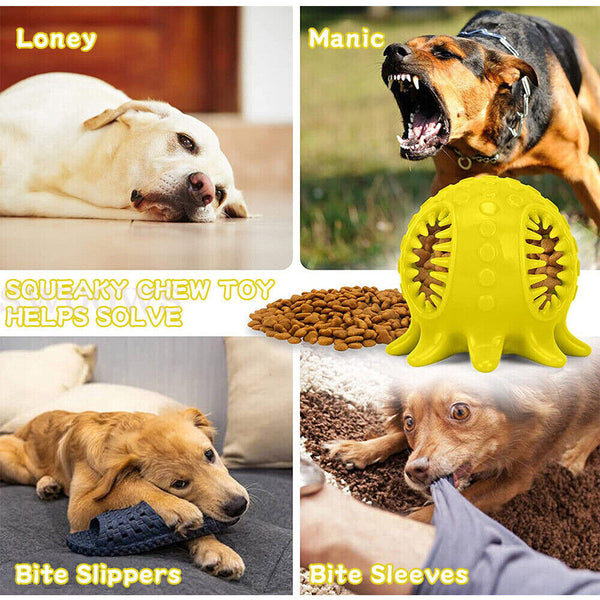 Squeaky Dog Tooth Cleaning Chew Ball Durable Rubber Tough Toys For Dogs AU New