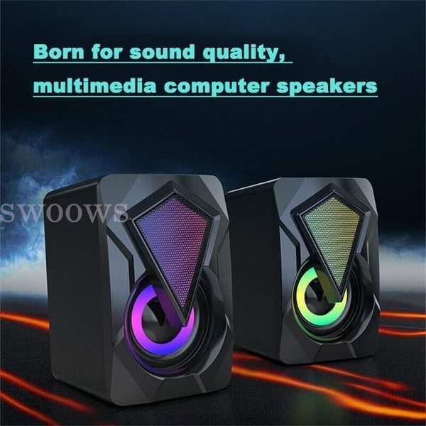 1 Pair LED RGB Light Speakers Wired USB PC Speaker Stereo for Desktop Computer