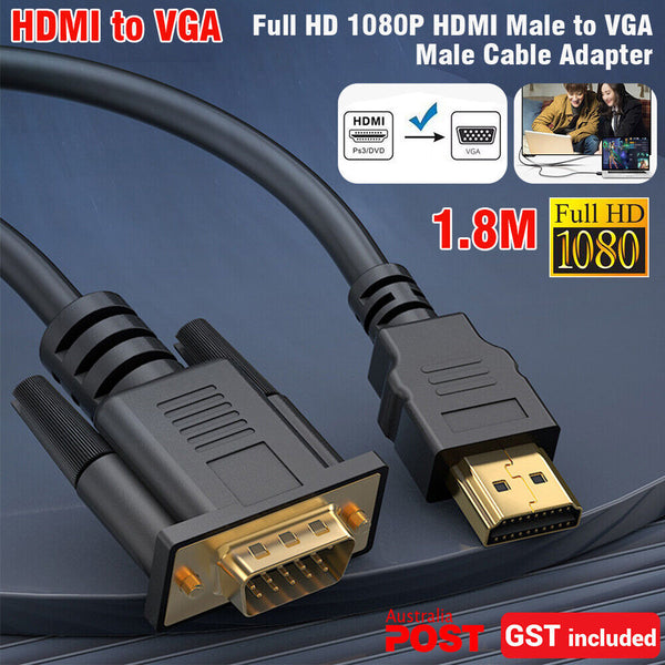 HDMI Male to VGA Male Cable Monitor Lead Full HD 1080P Converter Laptop Adapter