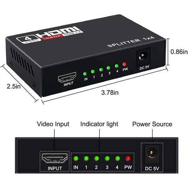 1 in 4 out HDMI Splitter Box Hub HD 1080p Port Amplifier Universal For PC TV DVD