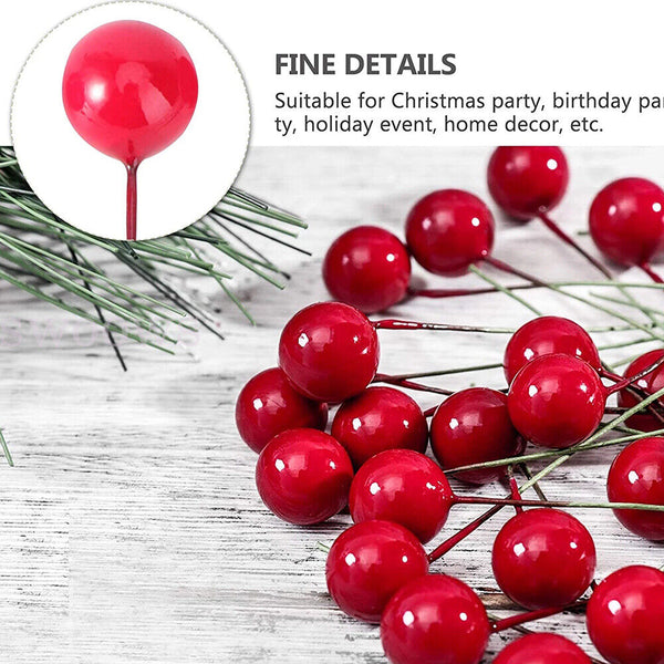 100pcs Red Berries Artificial Fake Fruits Christmas Craft Holly Berry Xmas Decor