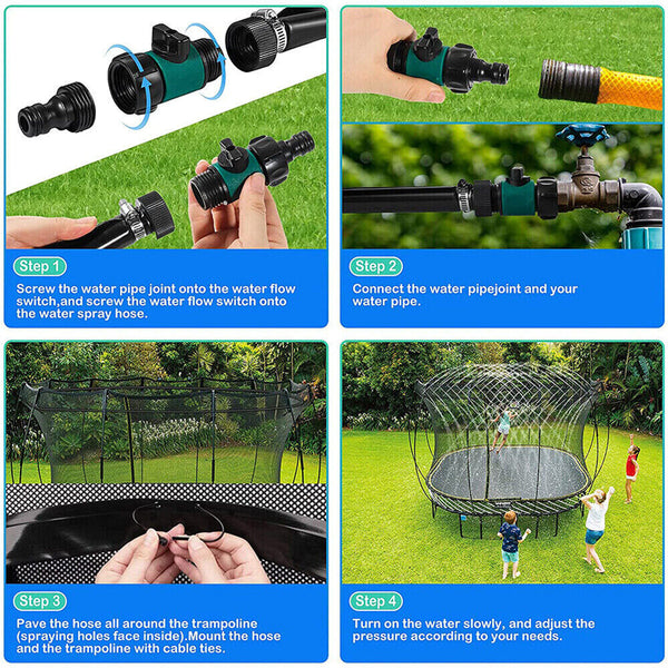 Trampoline Water Game Sprinkler For Kids Outdoor Summer Fun Backyard Waterpark