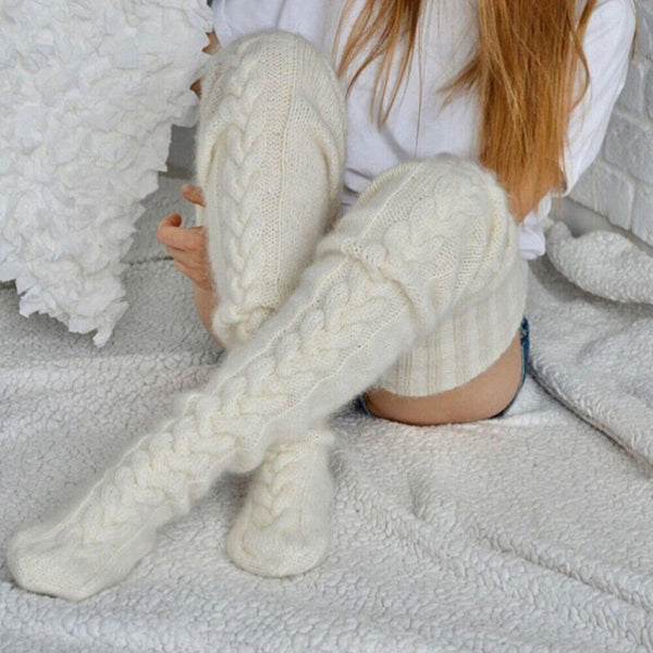 1/2 Women Thigh High Socks Extra Long Woolen Knit Warm Thick Tall Long Stockings