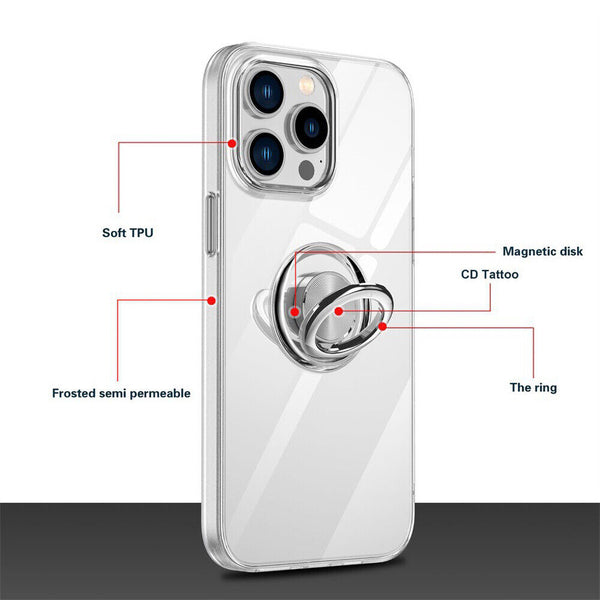 Transparent TPU Metal Ring Stand Cover Skin For iPhone 14 12 11 13 Pro Max Case