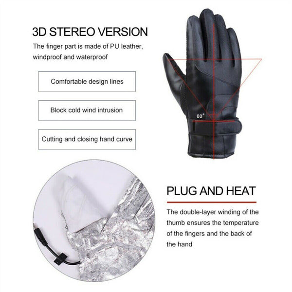 USB Electric Heated Gloves Motorcycle Riding Ski Rechargeable Waterproof Thermal