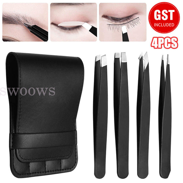 Professional Eyebrow Tweezers Set Plucker Puller Slanted Pointed Tip Manicure