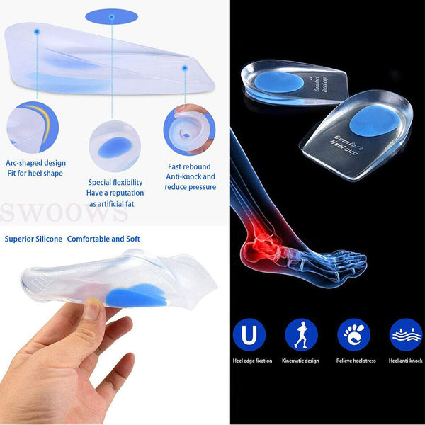 1 Pair Shoe Cushion Heel Pain Relief Fasciitis Gel Support Insoles Shoe Pad