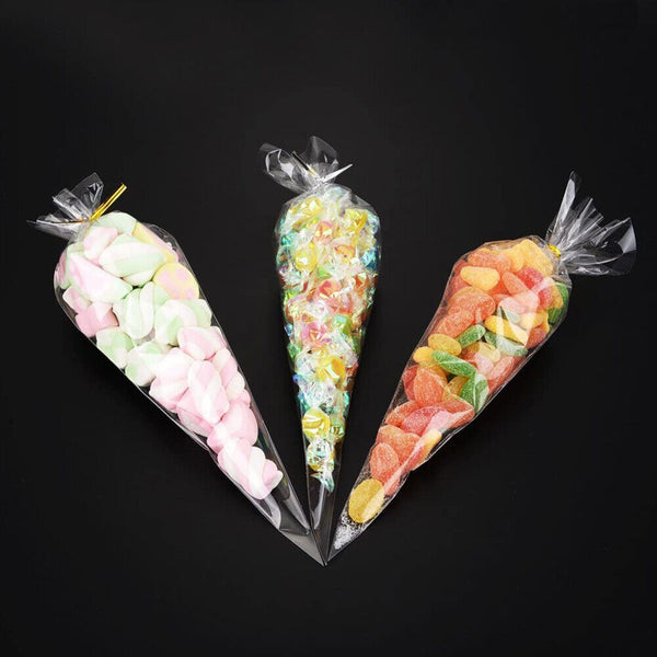 Clear cellophane cello cone sweet bags large candy kid party favour gift Ties