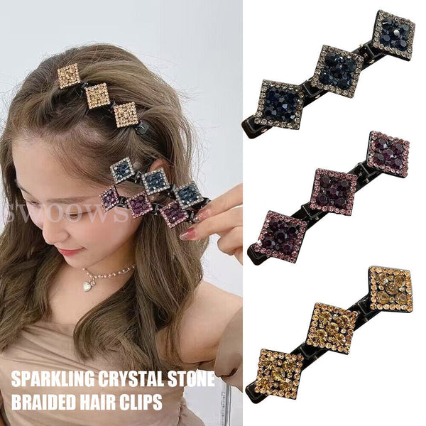 Sparkling Crystal Stone Braided Hair Clips, Satin Rhinestone Fabric Hair Bands