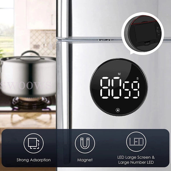 Magnetic Digital Kitchen Timer LED Countdown Cooking Work Loud Alarm Stopwatch