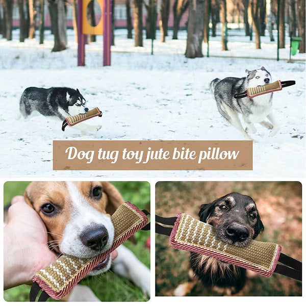 Dog Tug Toy Bite Pillow Strong Pull Dog Toy Training with 2 Rope Handles Toys