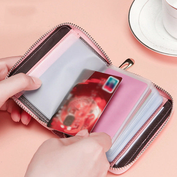 Women Zip Leather Wallet Card Holder Short Wallet RFID Blocking Coin Purse Pouch