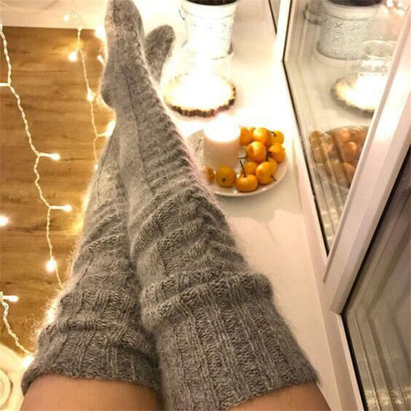 1/2 Women Thigh High Socks Extra Long Woolen Knit Warm Thick Tall Long Stockings