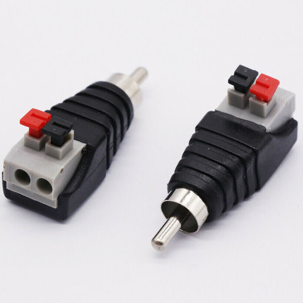 NEW Speaker Wire A/V Cable to Audio Male RCA Connector Adapter Jack Press Plug