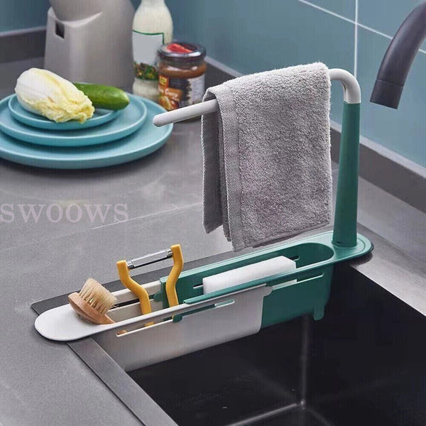 2x Telescopic Sink Rack Storage Holder Kitchen Expandable Drain Basket Organizer