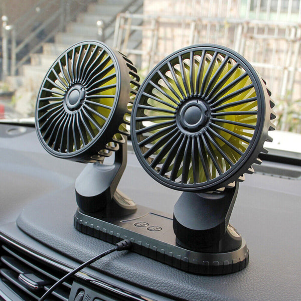 USB Powered Car Fan Dual Head 3-Speed Dashboard Rotation Cooling Fan Air Cooler