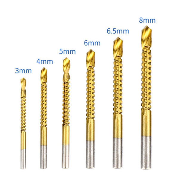 6PCS HSS Titanium Drill Bit Tool Set,3-8mm Twist Drill,For Wood Metal Grooving