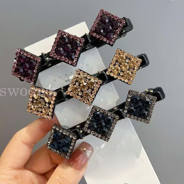 Sparkling Crystal Stone Braided Hair Clips, Satin Rhinestone Fabric Hair Bands