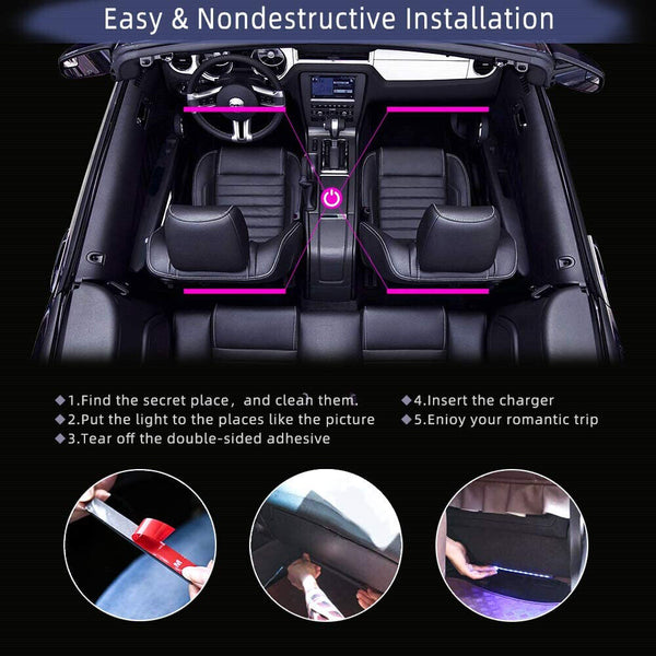 4X 12LED Car Interior Footwell RGB Bluetooth Phone LED Light Strip USB APP AU