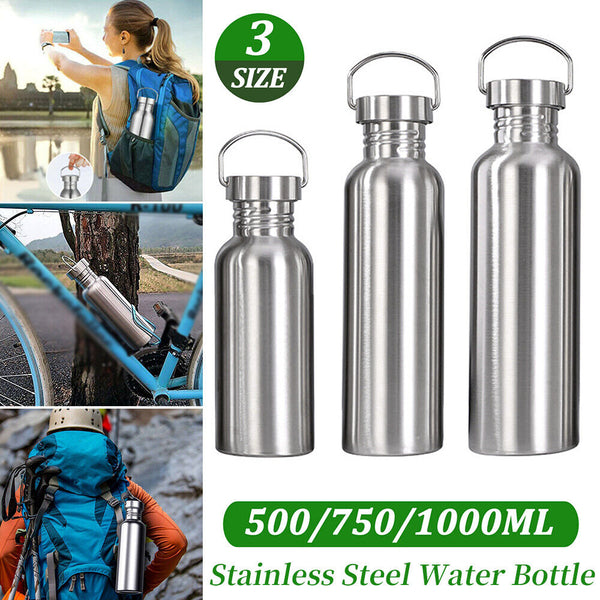 Stainless Steel Water Bottle Motivational Sports Drink Cup Flask 500/750/1000ml