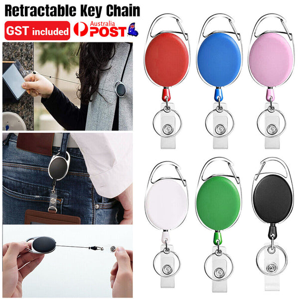 6x Retractable Key Chain ID Badge Card Holder Lanyard Keyring Carabiner Clip AU