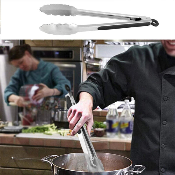 2pcs Heavy Duty Stainless Steel Tongs 27/34cm Kitchen Clip Food Holder Non-Slip