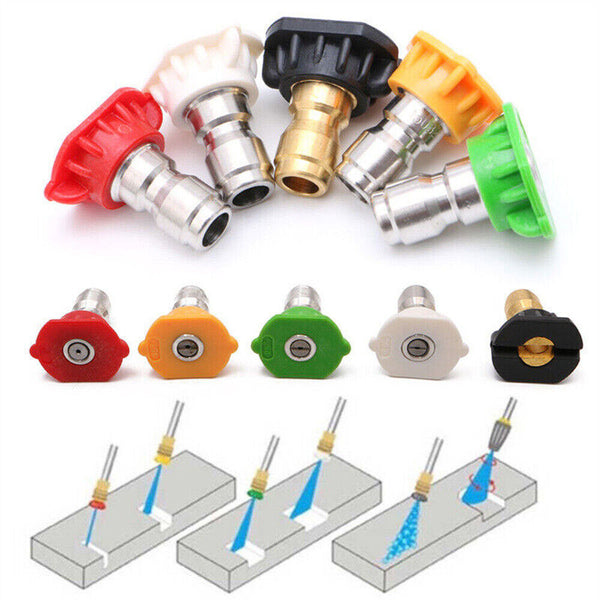 5Pcs High Pressure Washer Spray Nozzles Variety Degrees Quick Connect Tip NEW