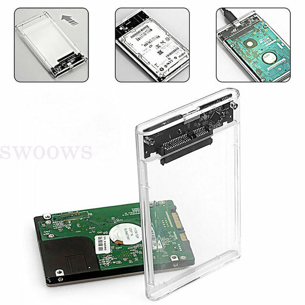 Hard Drive Enclosure USB 3.0 To SATA 2.5" External HDD SSD Case Disk TRANSPARENT